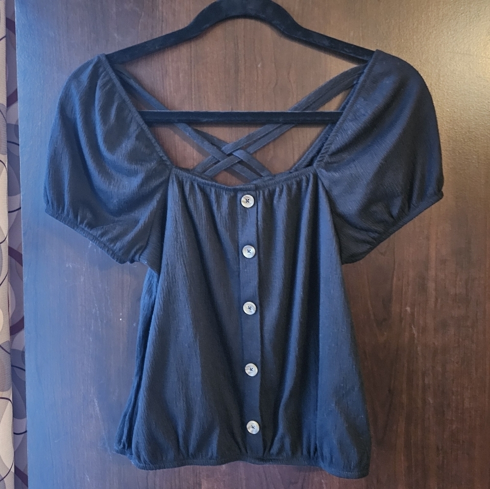 Elegant Black Top With Button Accents